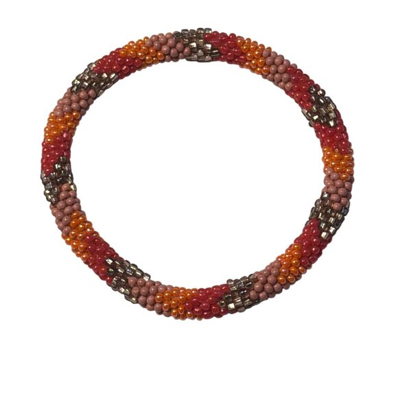 Sashka Bracelet Handmade Boho Chic Crochet Beaded Roll-On Orange Red Gold Pink - Picture 1 of 3